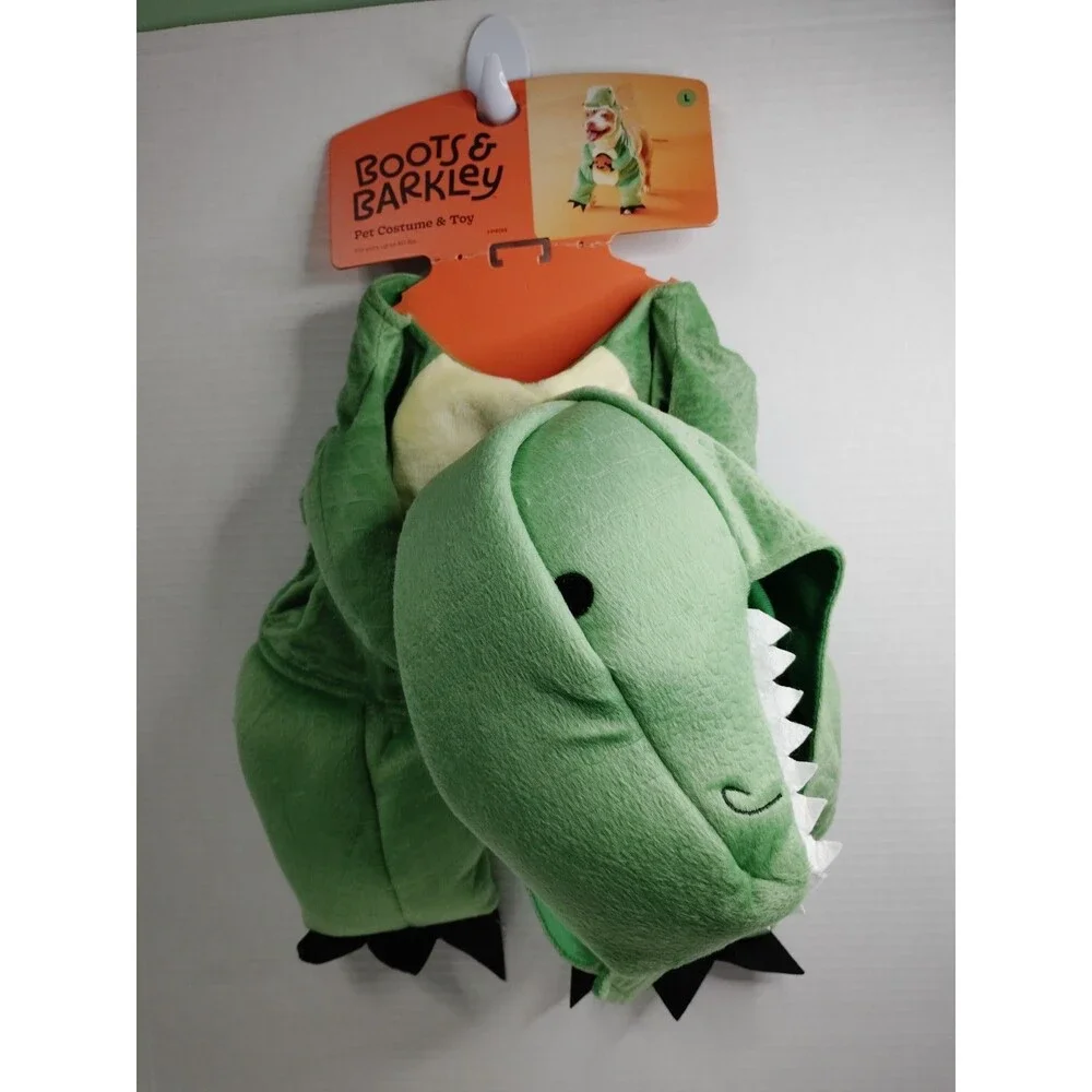 Boots & Barkley Green & White Dinosaur Dog Costume & Toy Set, Size L